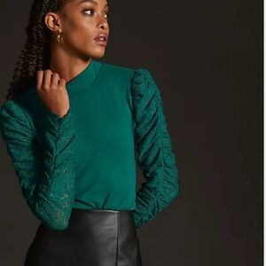 Anthropologie Teal Ruched Sleeve Blouse size M